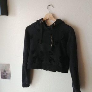 Emma & Sam LF Black Distressed Cropped Sweatshirt